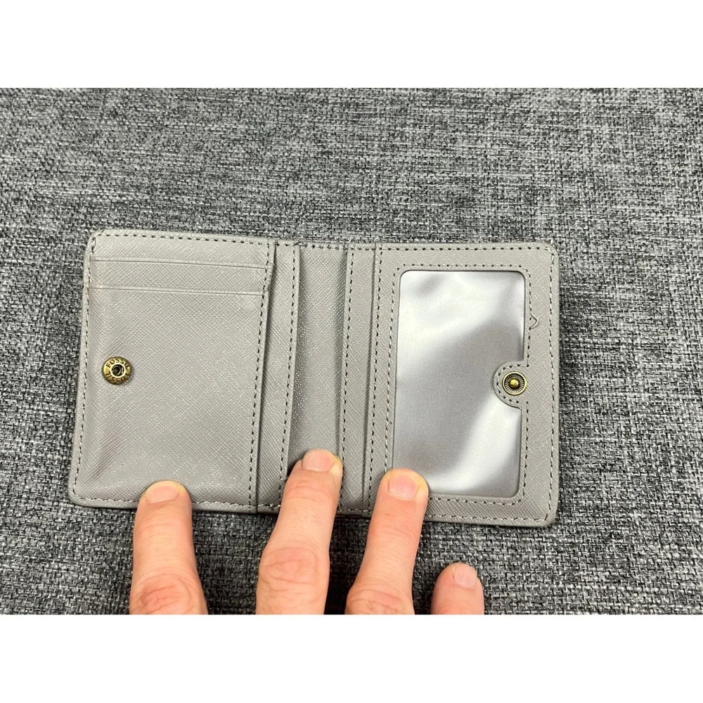 Fossil Pink Snakeskin Embossed Leather Bifold Wallet Small Grey Interior